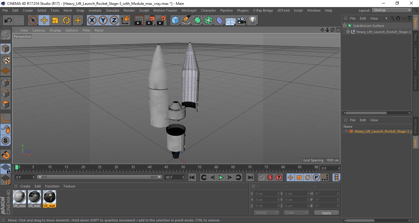Heavy Lift Launch Rocket Stage-3 with Module 3D model
