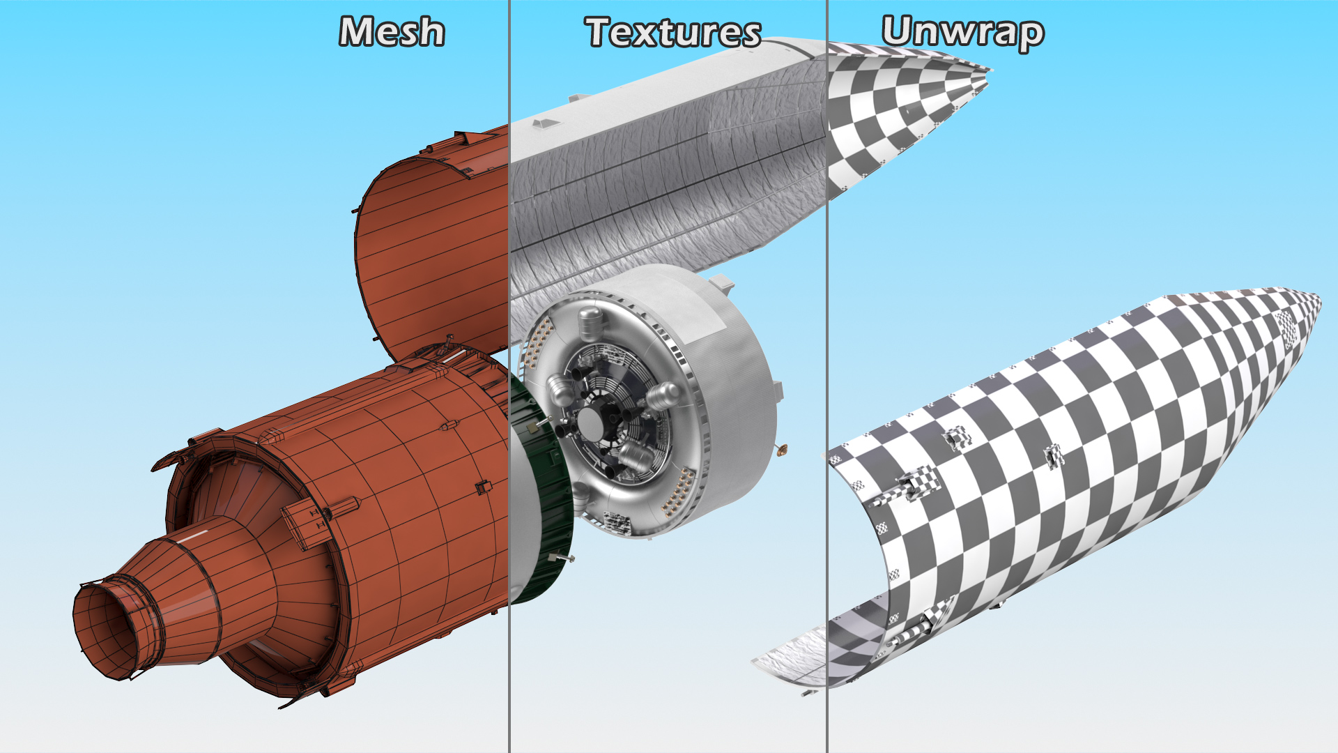 Heavy Lift Launch Rocket Stage-3 with Module 3D model