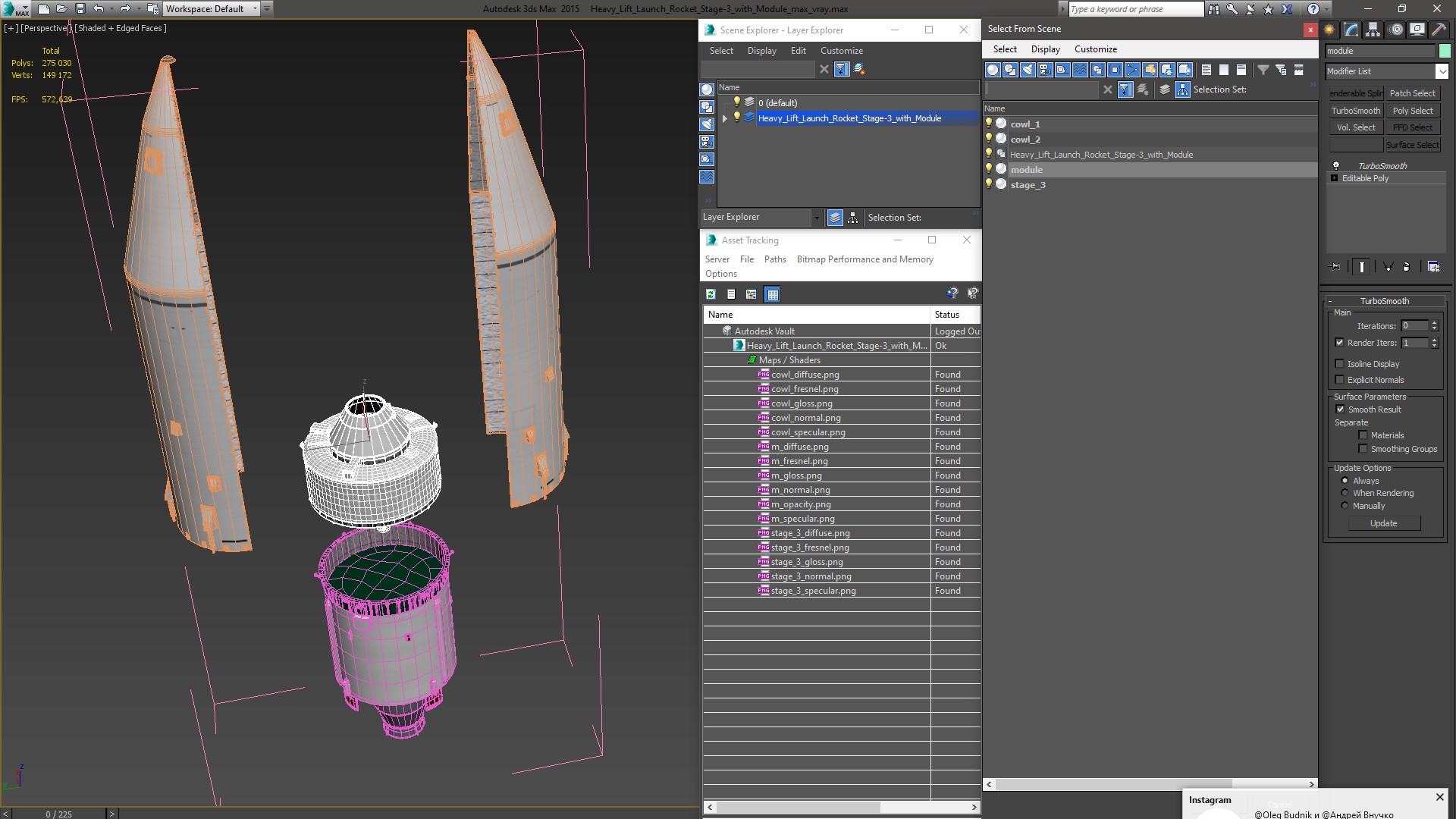 Heavy Lift Launch Rocket Stage-3 with Module 3D model