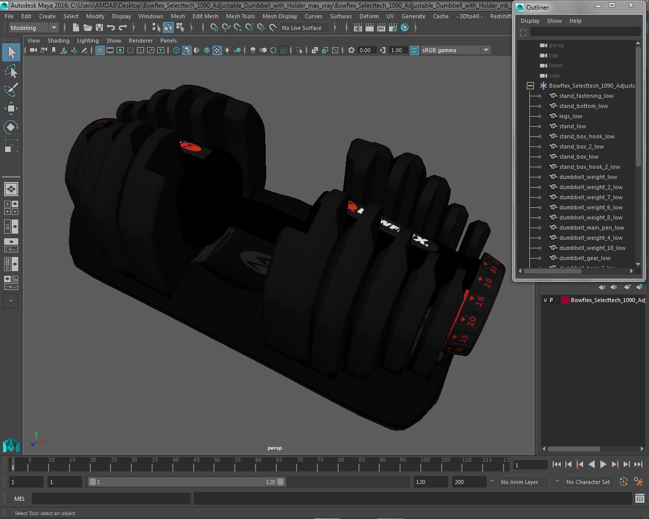 3D model Bowflex Selecttech 1090 Adjustable Dumbbell with Holder