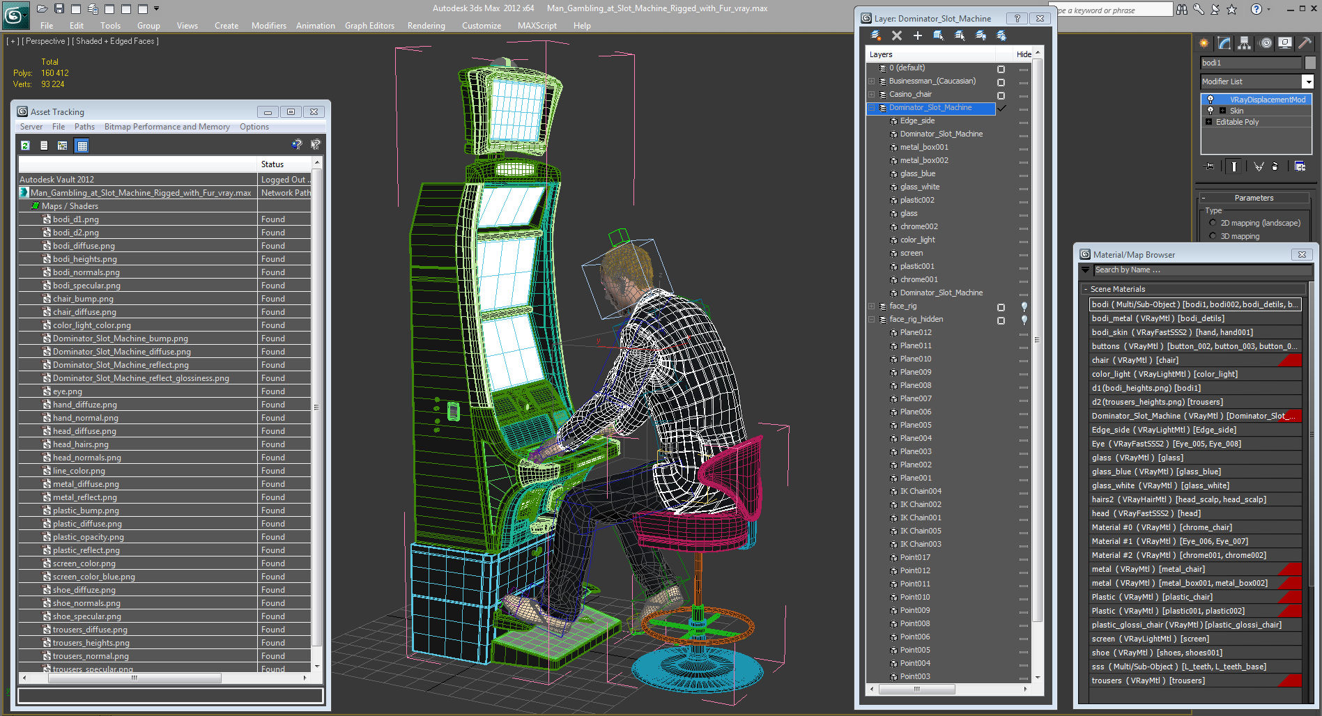 Man Gambling at Slot Machine Rigged with Fur 3D model