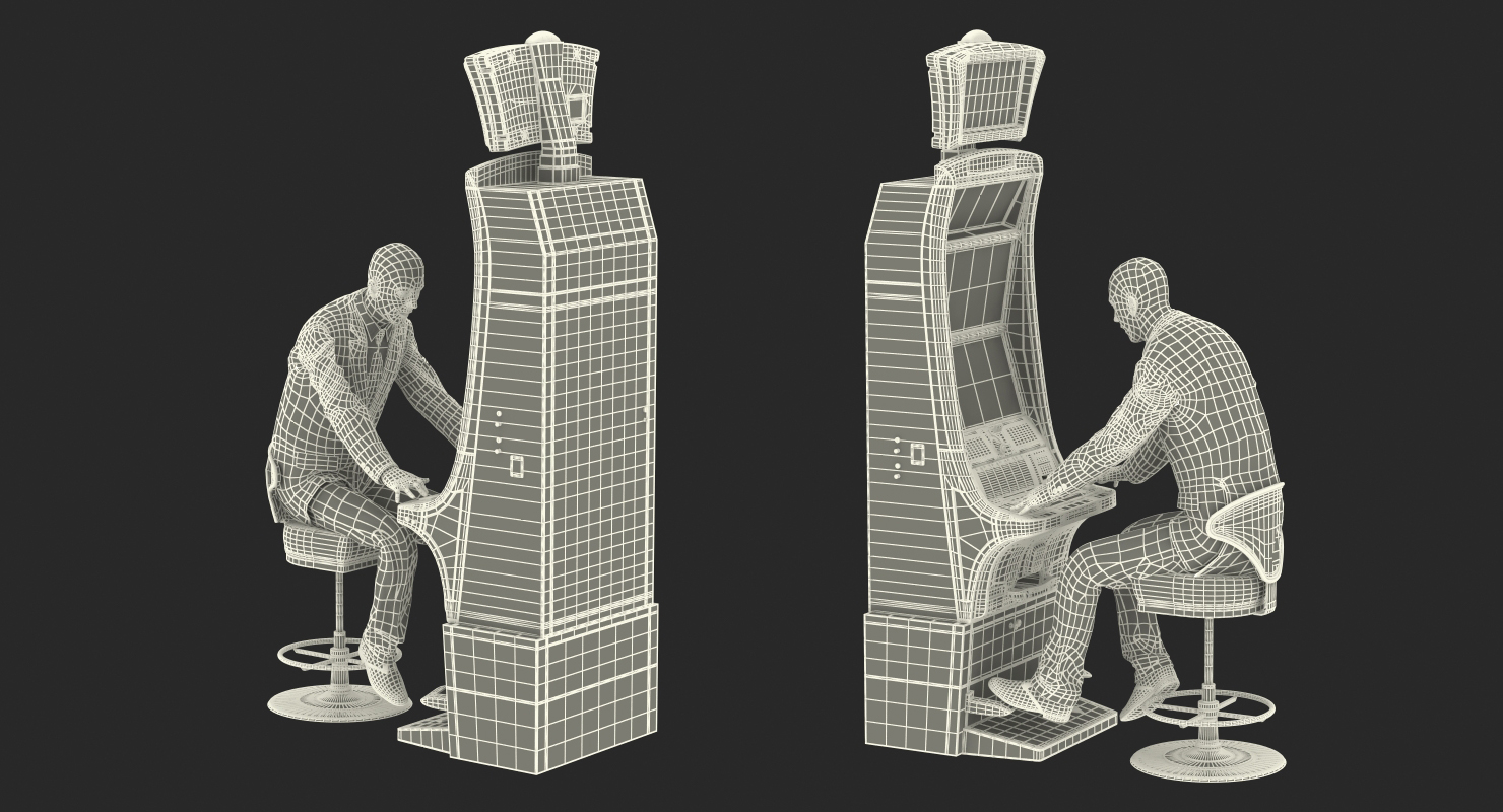 Man Gambling at Slot Machine Rigged with Fur 3D model