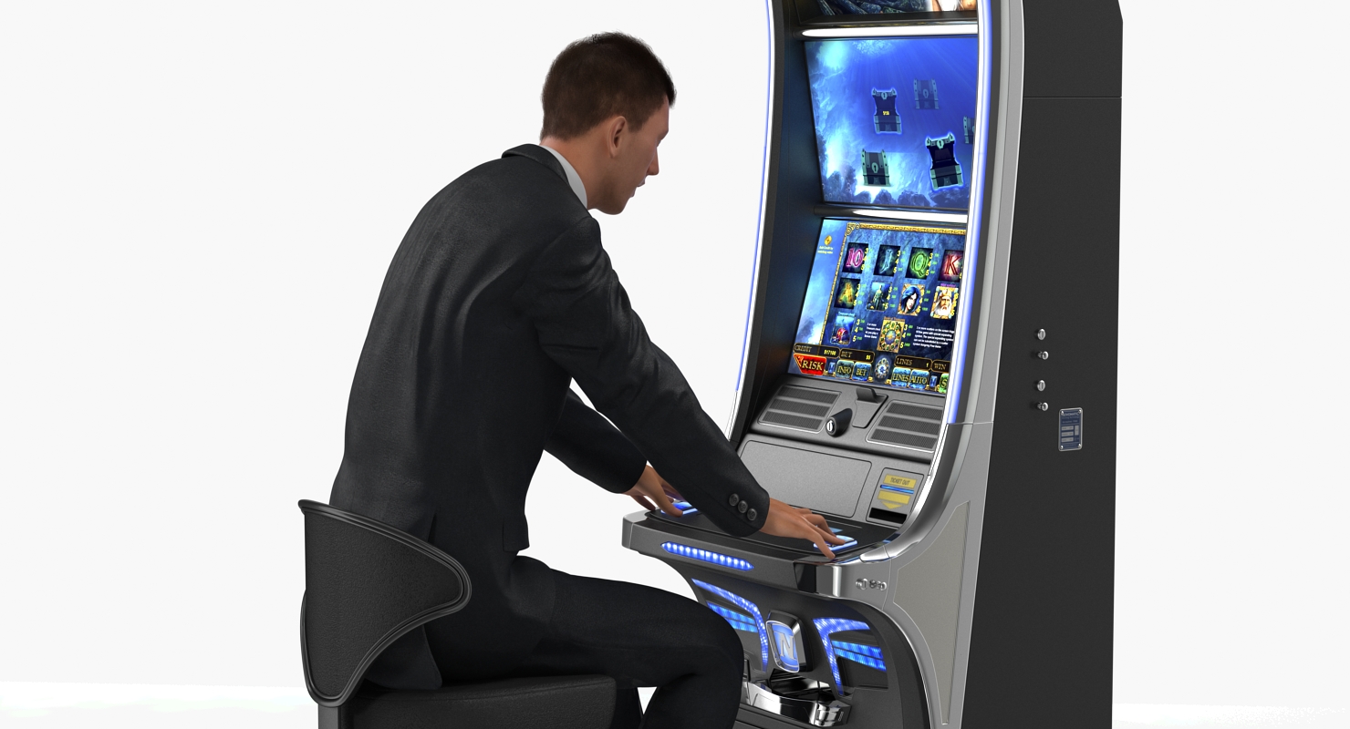 Man Gambling at Slot Machine Rigged with Fur 3D model