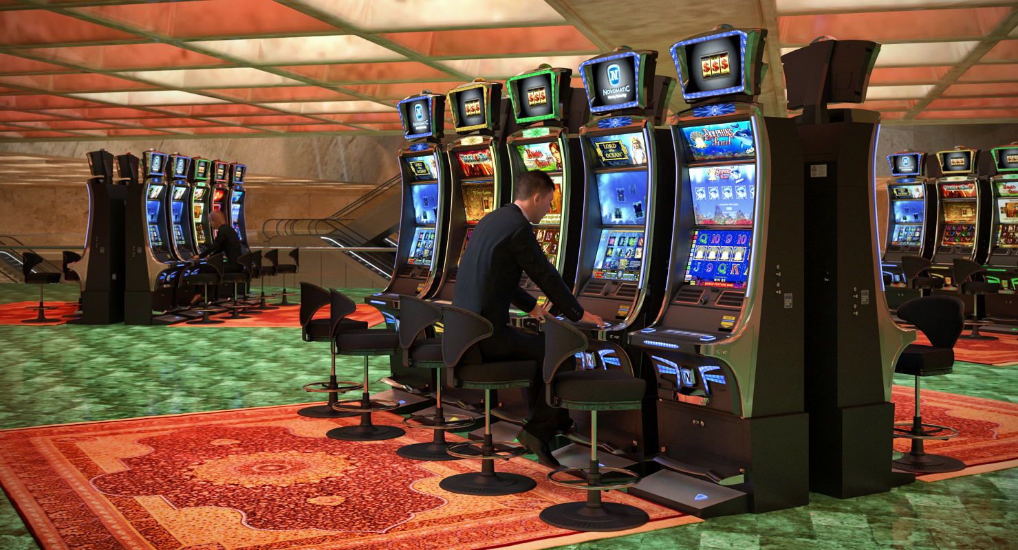 Man Gambling at Slot Machine Rigged with Fur 3D model
