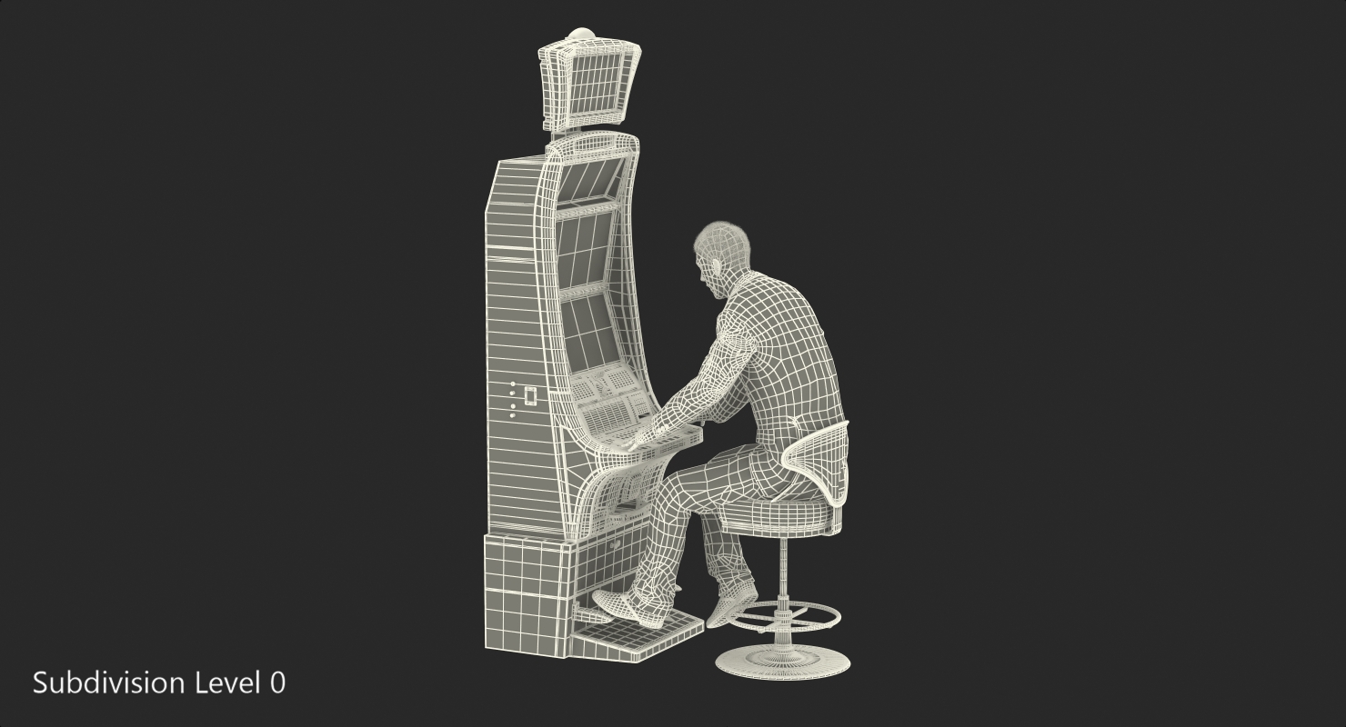 Man Gambling at Slot Machine Rigged with Fur 3D model