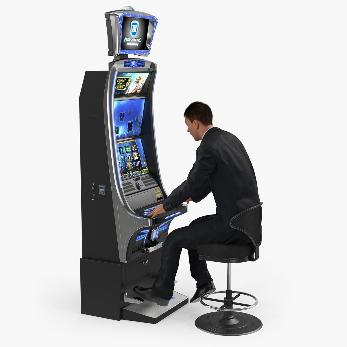 Man Gambling at Slot Machine Rigged with Fur 3D Model