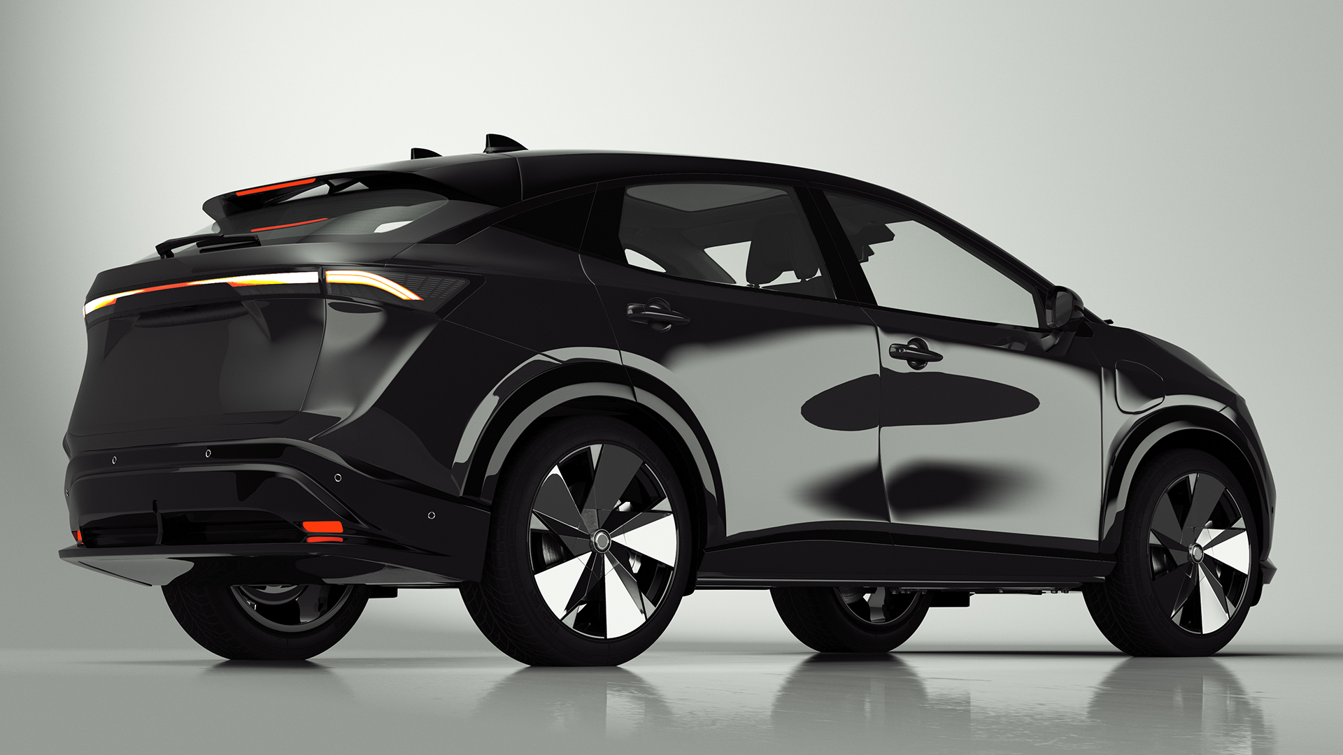 3D Concept Black Electric SUV Lights On
