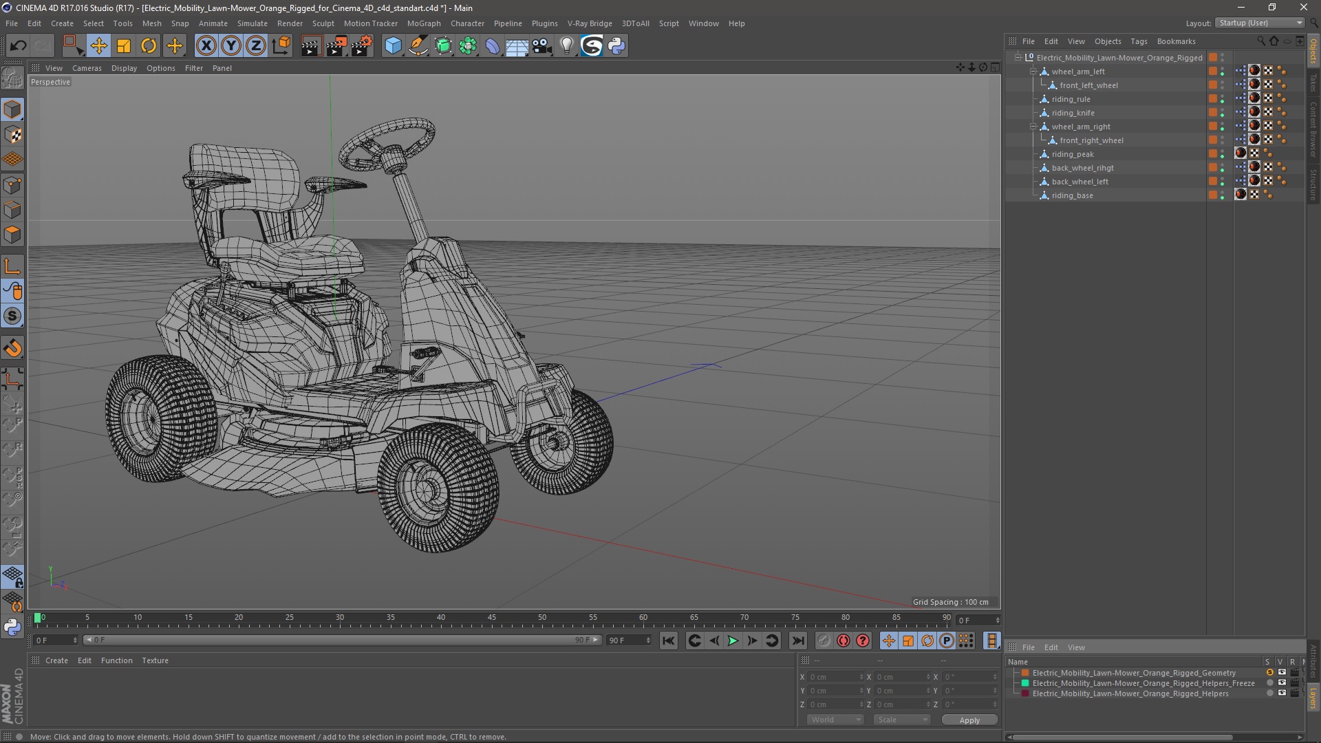 3D Electric Mobility Lawn-Mower Orange Rigged for Cinema 4D