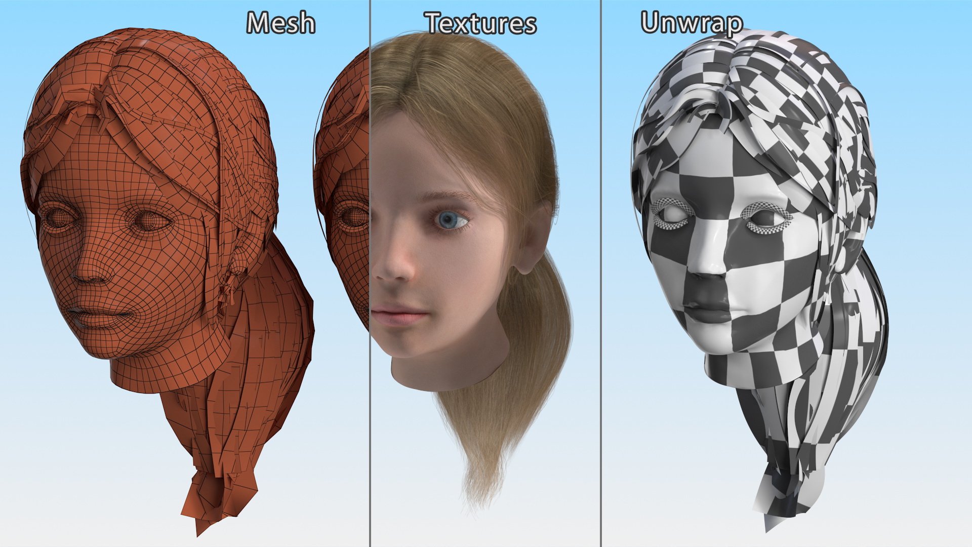 Kid Girl Head Fur 3D
