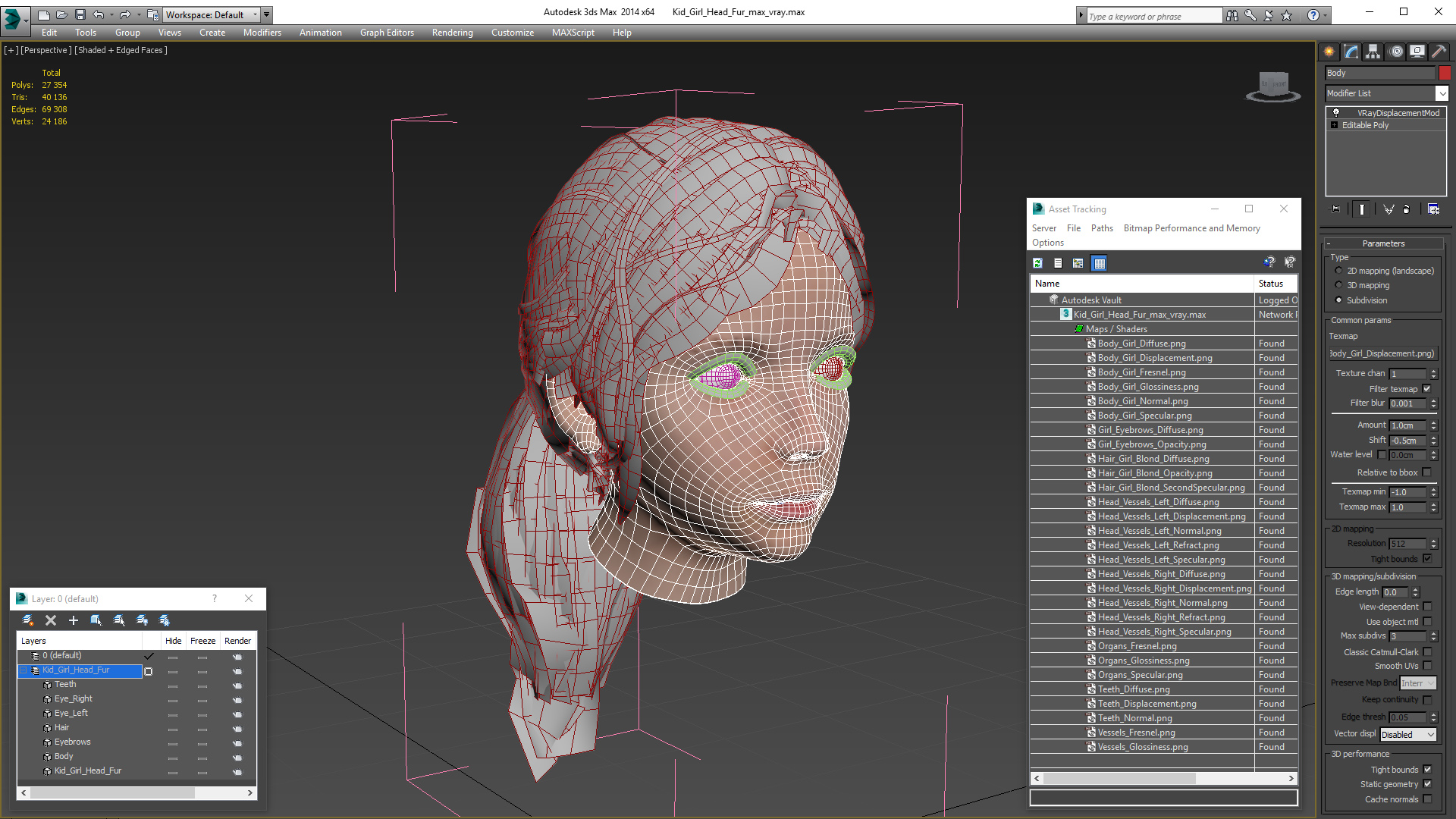 Kid Girl Head Fur 3D