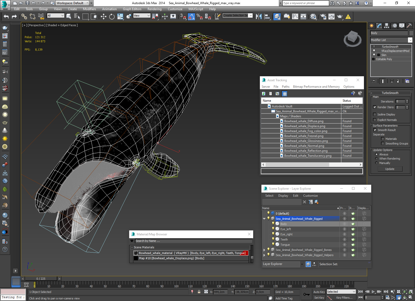 3D model Sea Animal Bowhead Whale Rigged for Maya