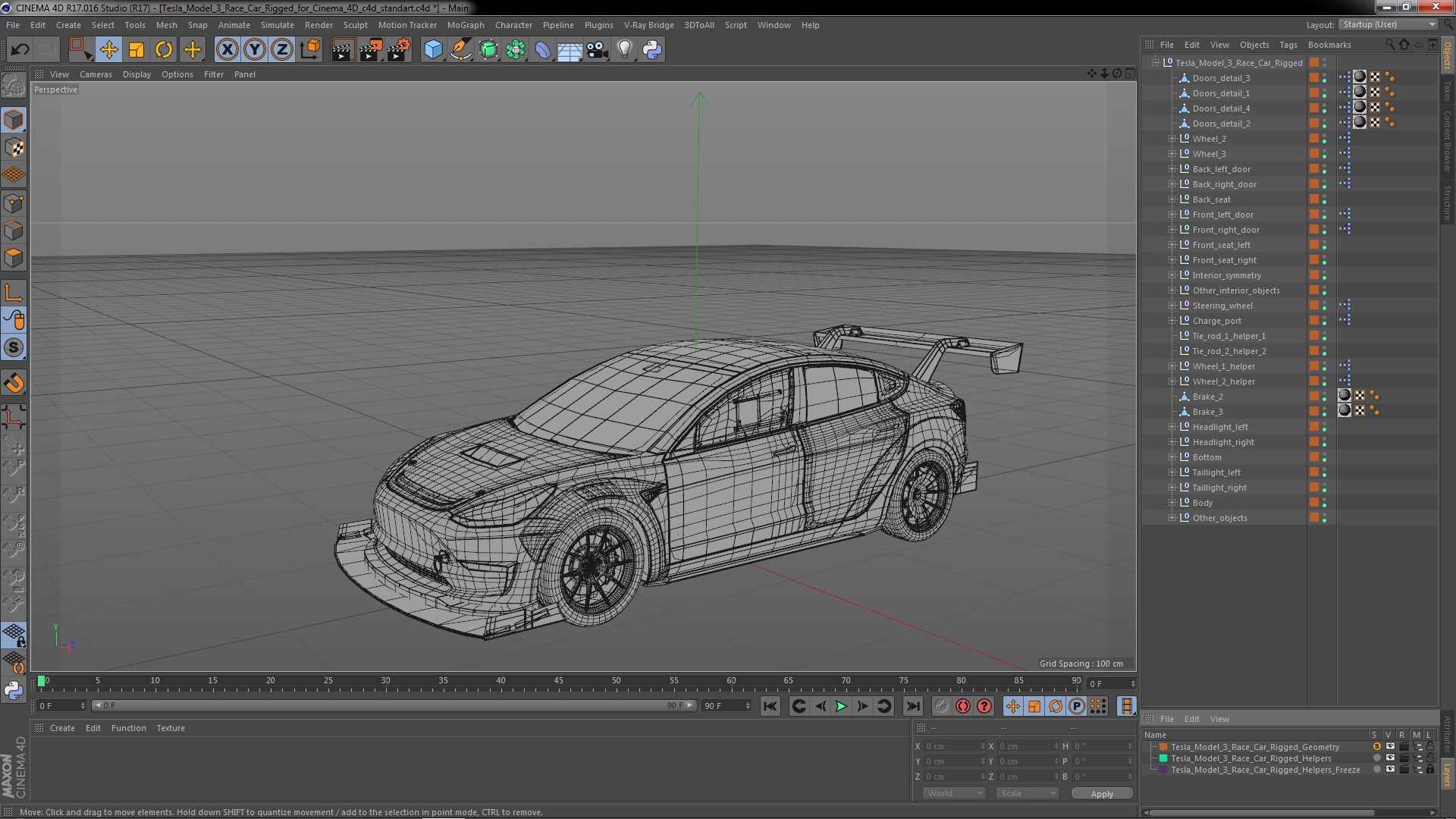 3D Tesla Model 3 Race Car Rigged for Cinema 4D model