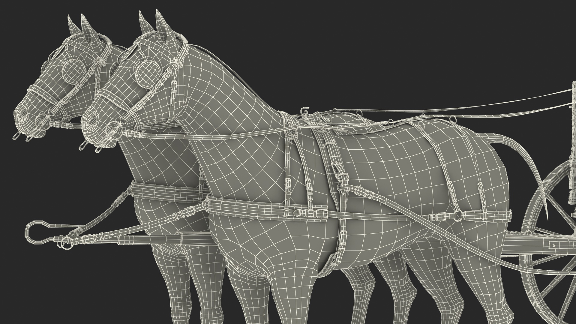 3D Pair Of White Horses with Wagon