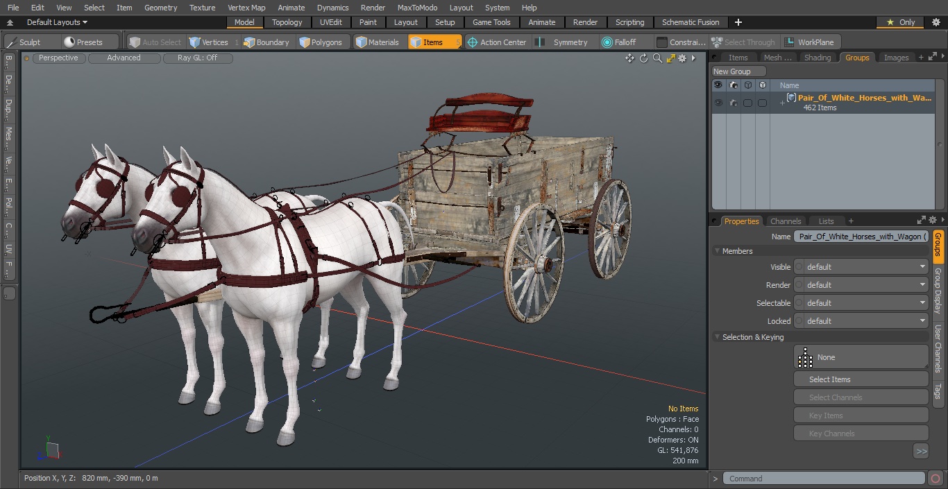 3D Pair Of White Horses with Wagon