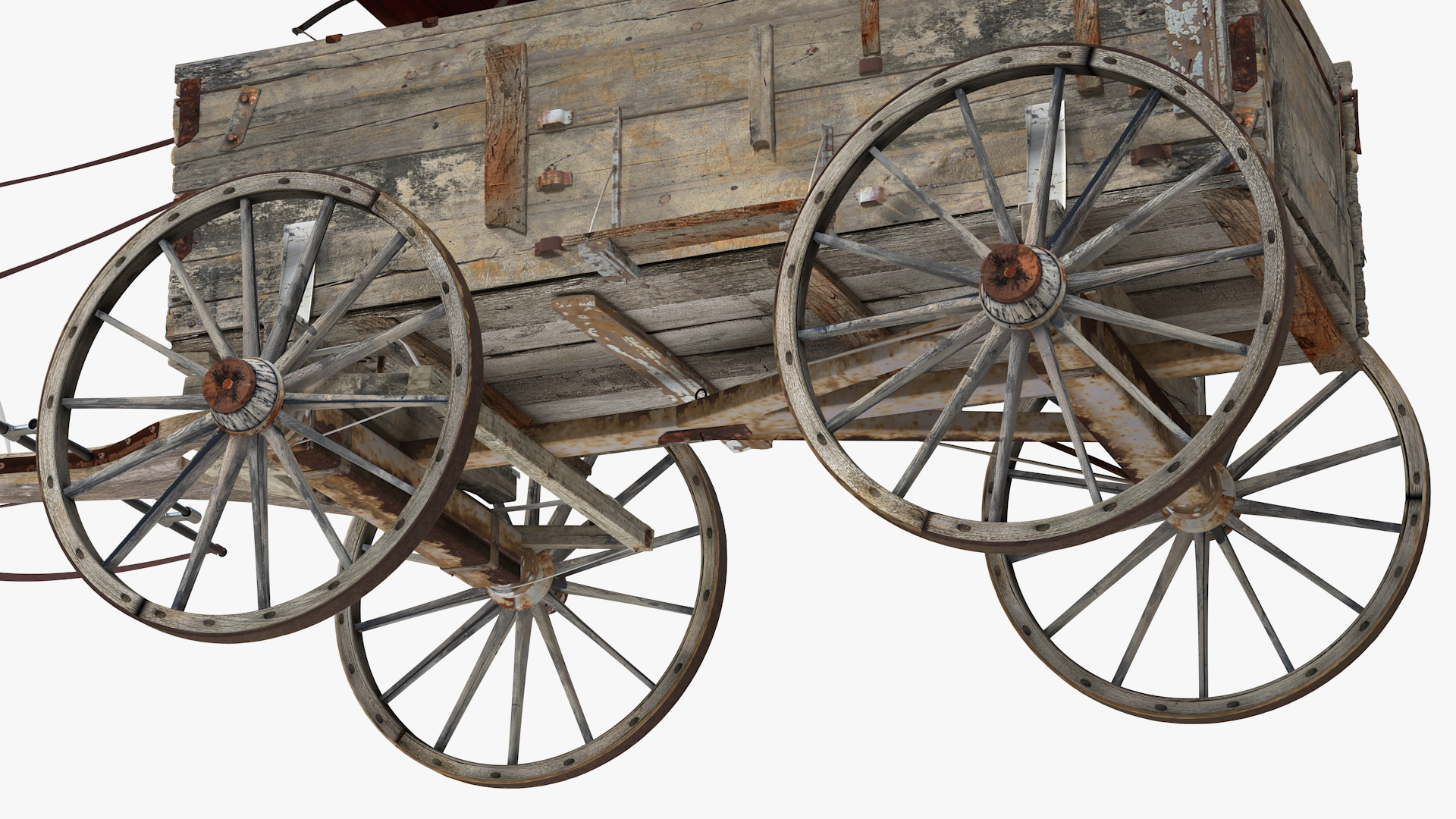 3D Pair Of White Horses with Wagon