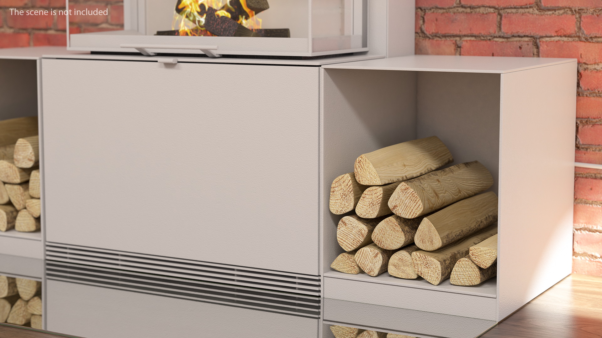 Wood Burning Fireplace with Log Storage 3D model