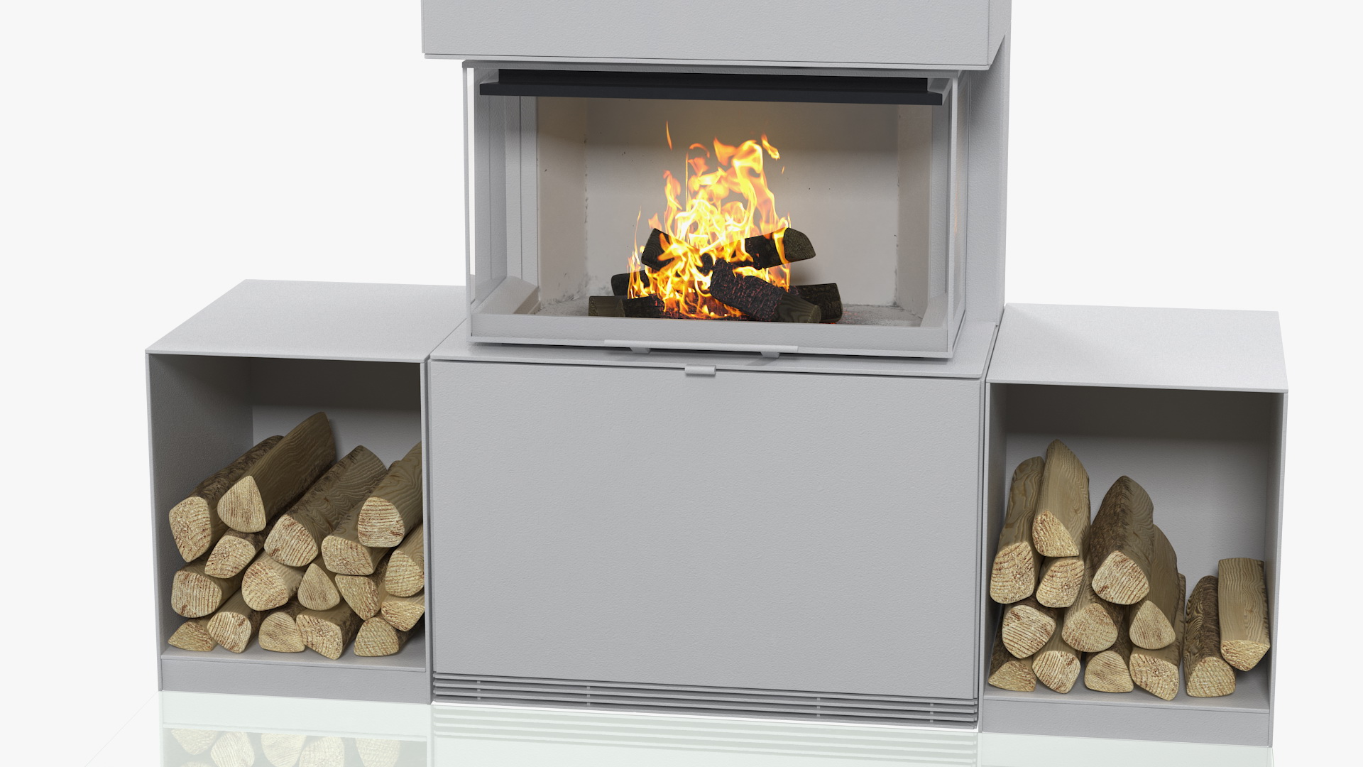 Wood Burning Fireplace with Log Storage 3D model