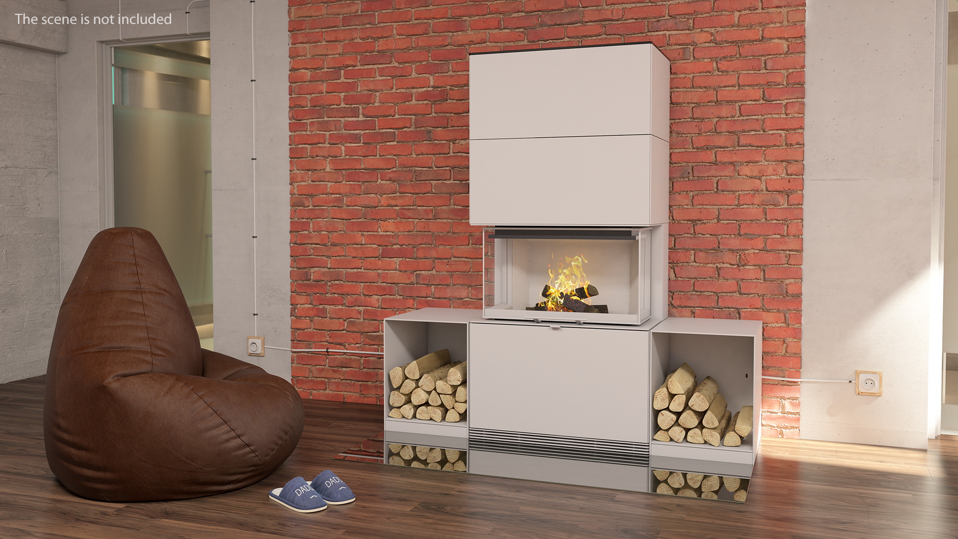 Wood Burning Fireplace with Log Storage 3D model