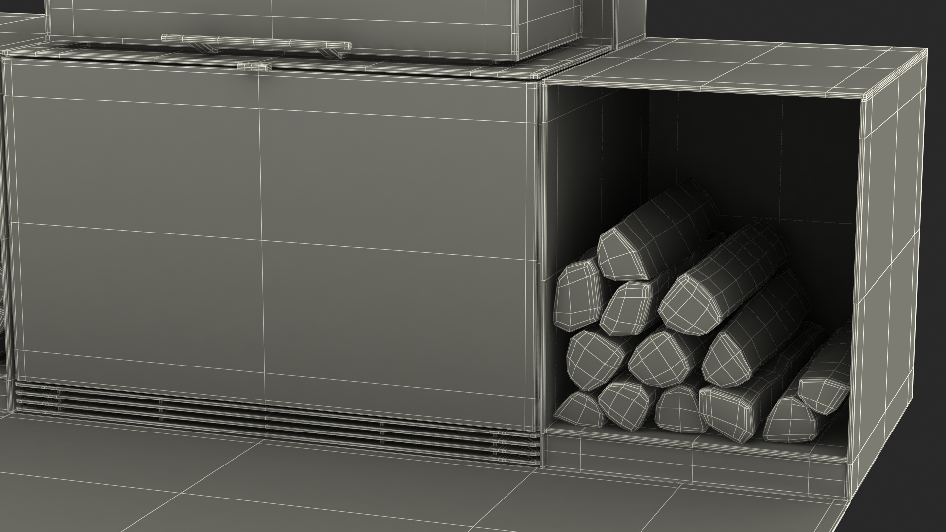 Wood Burning Fireplace with Log Storage 3D model