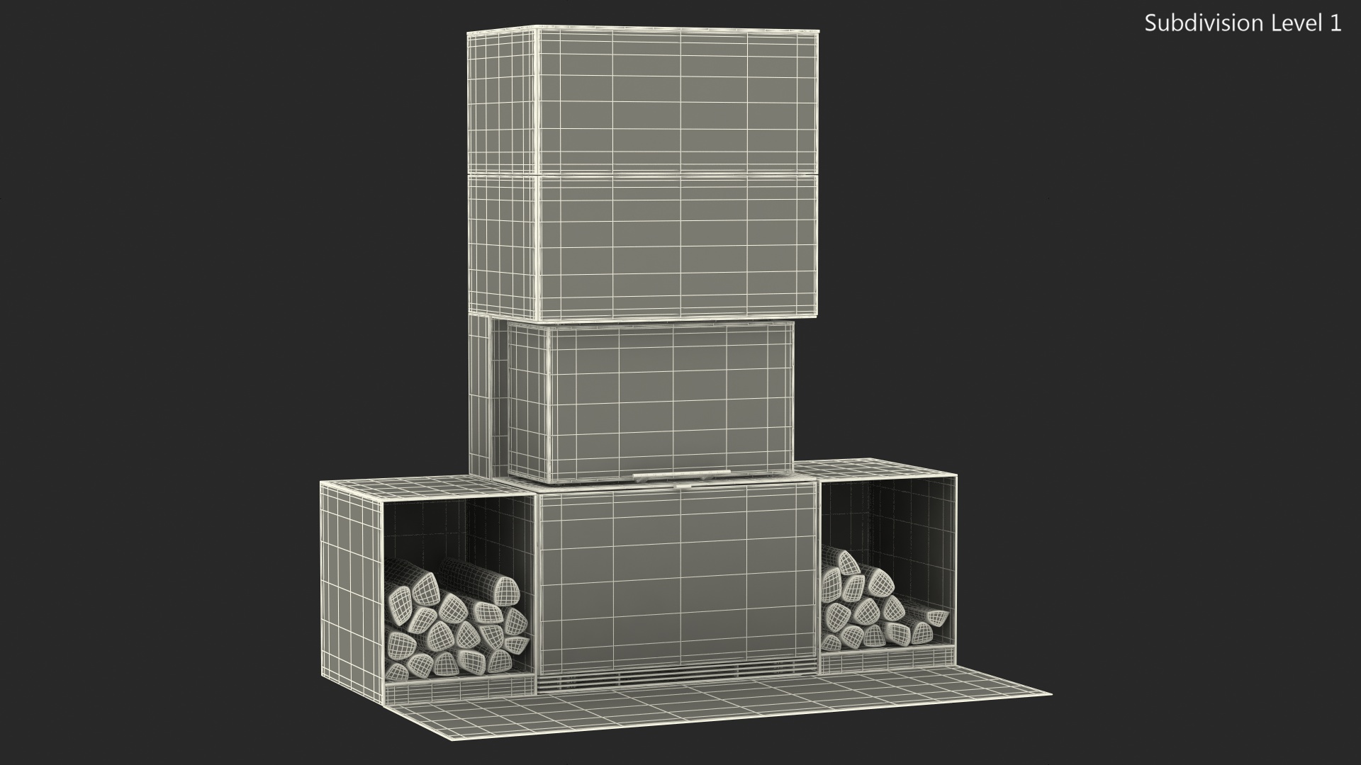 Wood Burning Fireplace with Log Storage 3D model