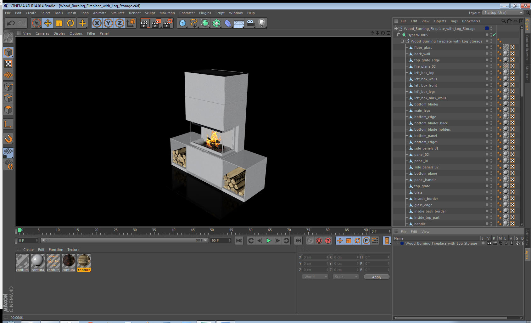 Wood Burning Fireplace with Log Storage 3D model