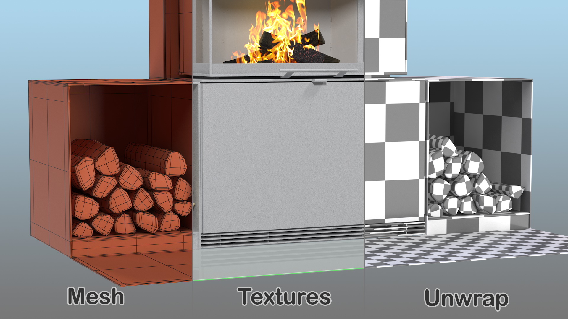 Wood Burning Fireplace with Log Storage 3D model