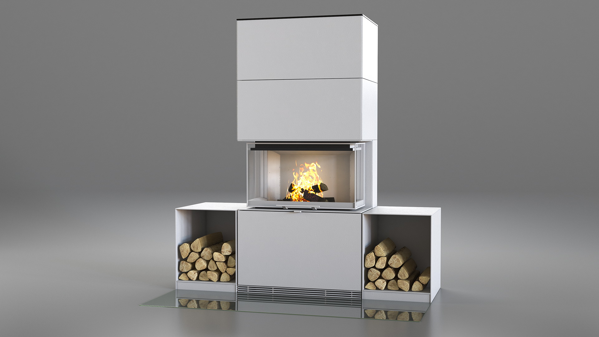 Wood Burning Fireplace with Log Storage 3D model