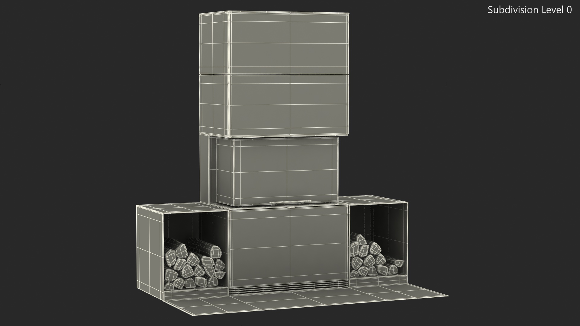 Wood Burning Fireplace with Log Storage 3D model