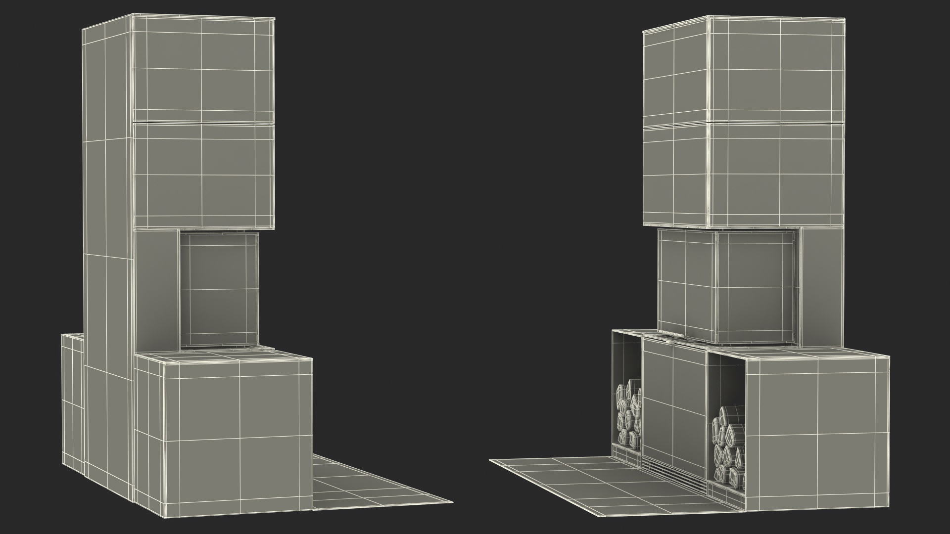 Wood Burning Fireplace with Log Storage 3D model