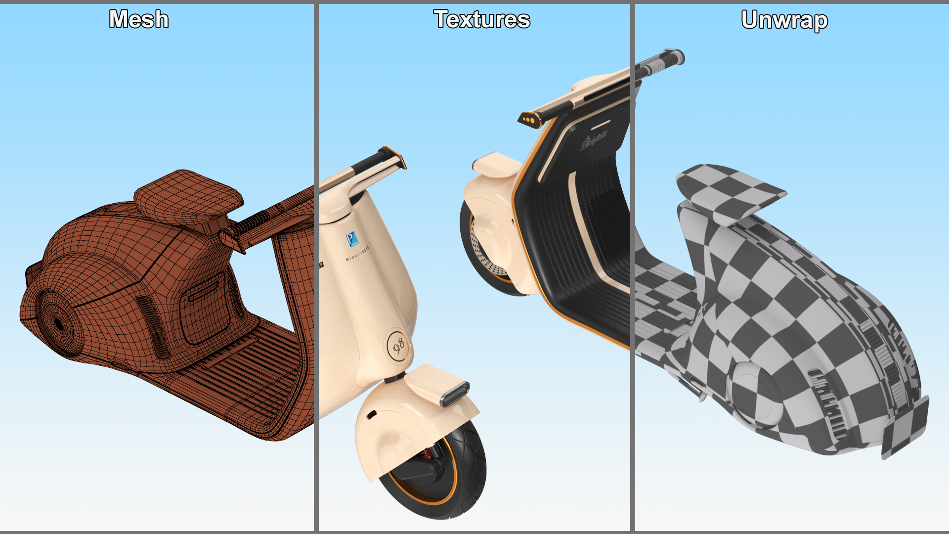3D Electric Scooter Vespa 98 Beige