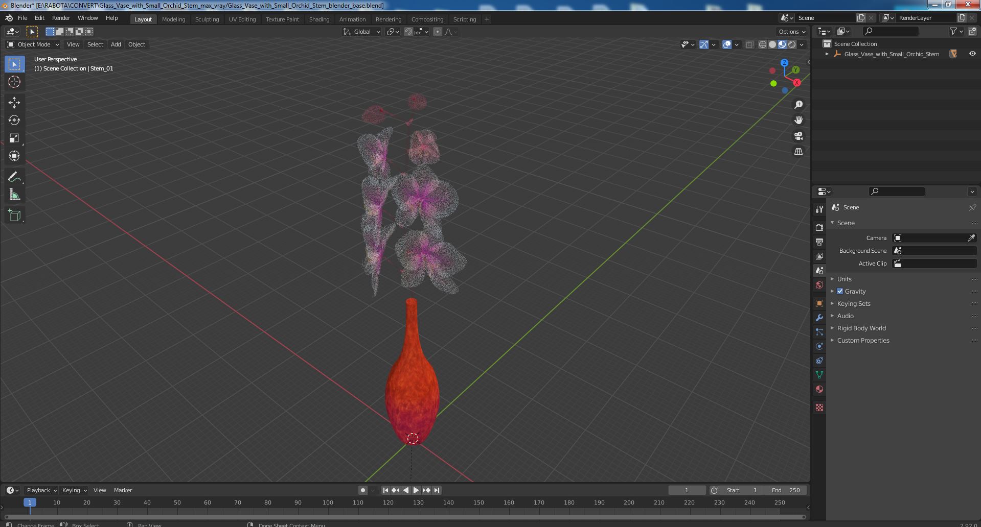 3D Glass Vase with Small Orchid Stem model