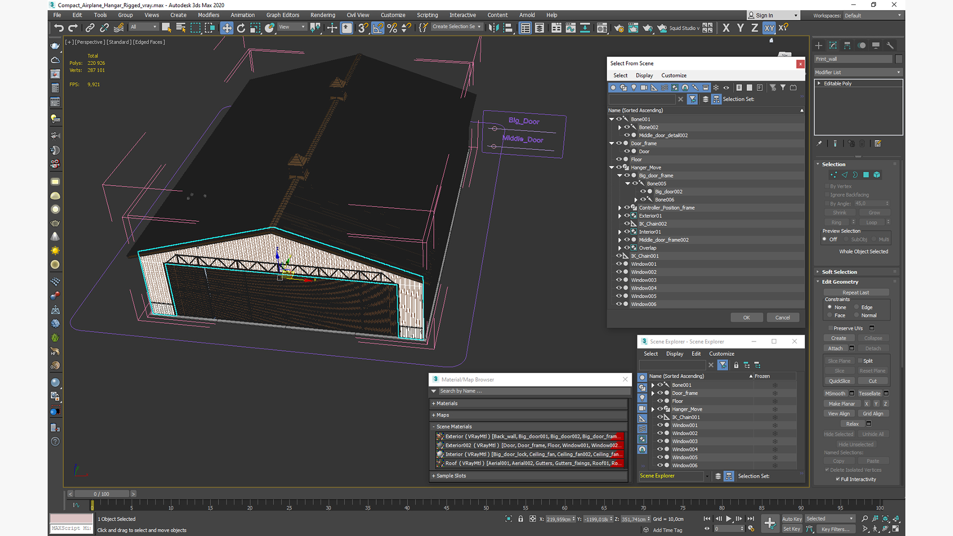 3D model Compact Airplane Hangar Rigged