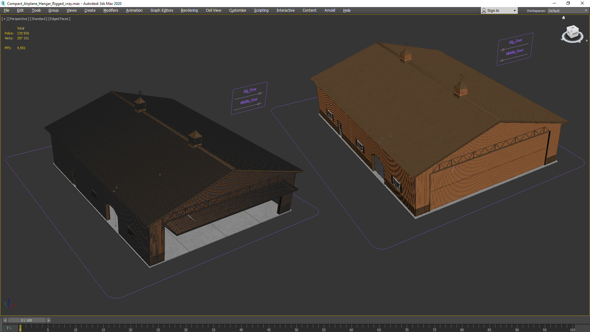 3D model Compact Airplane Hangar Rigged