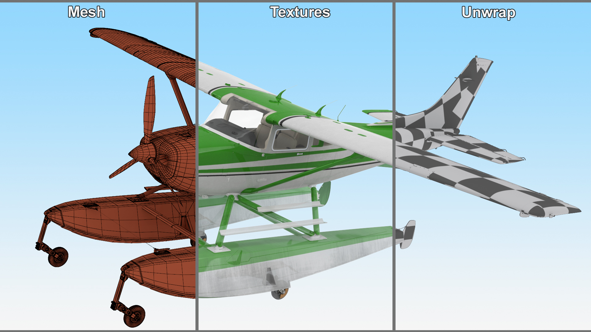 3D Aqua Seaplane Floats Green