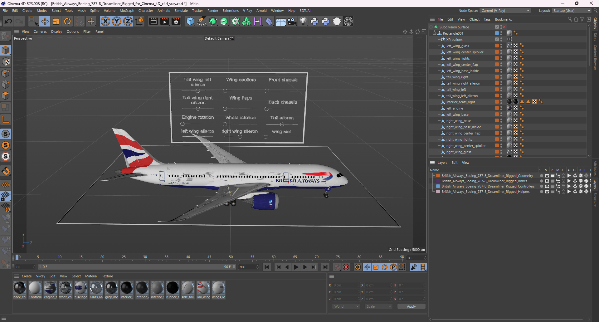 3D model British Airways Boeing 787-8 Dreamliner Rigged for Cinema 4D