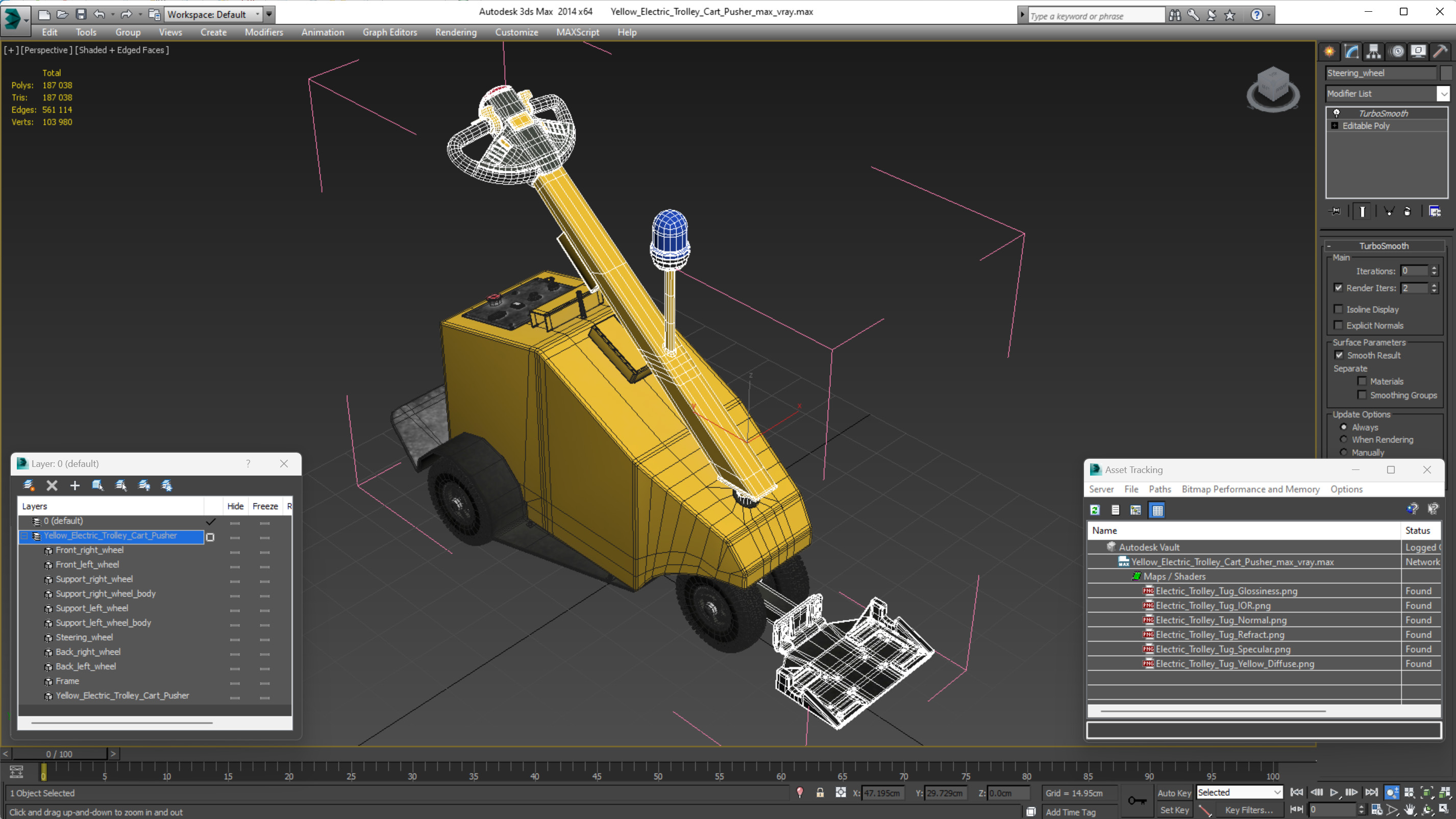 3D model Yellow Electric Trolley Cart Pusher