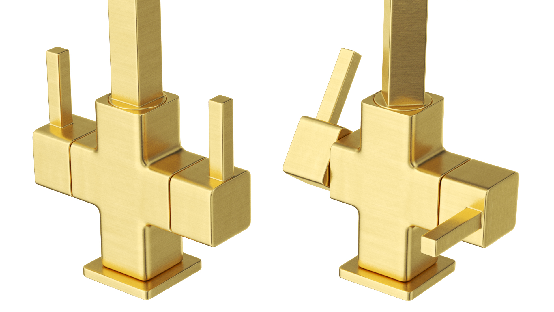 3D model Monobloc Angular Dual Lever Kitchen Tap Brass