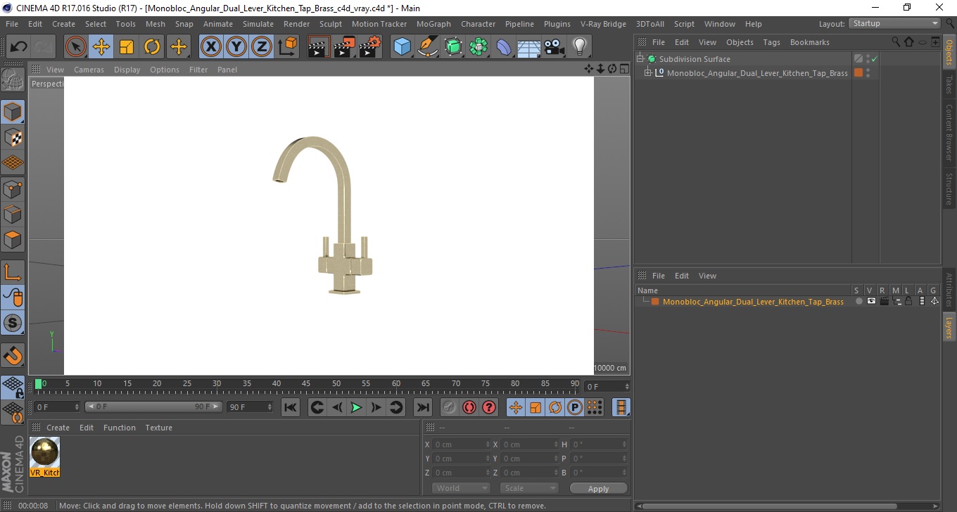 3D model Monobloc Angular Dual Lever Kitchen Tap Brass