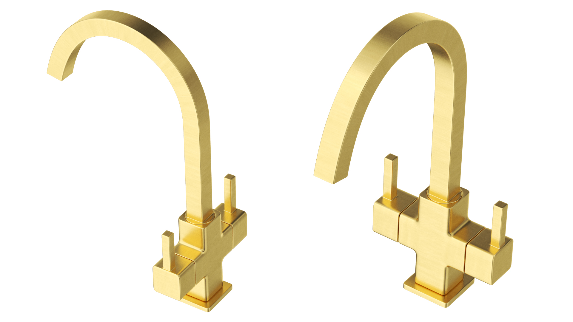 3D model Monobloc Angular Dual Lever Kitchen Tap Brass