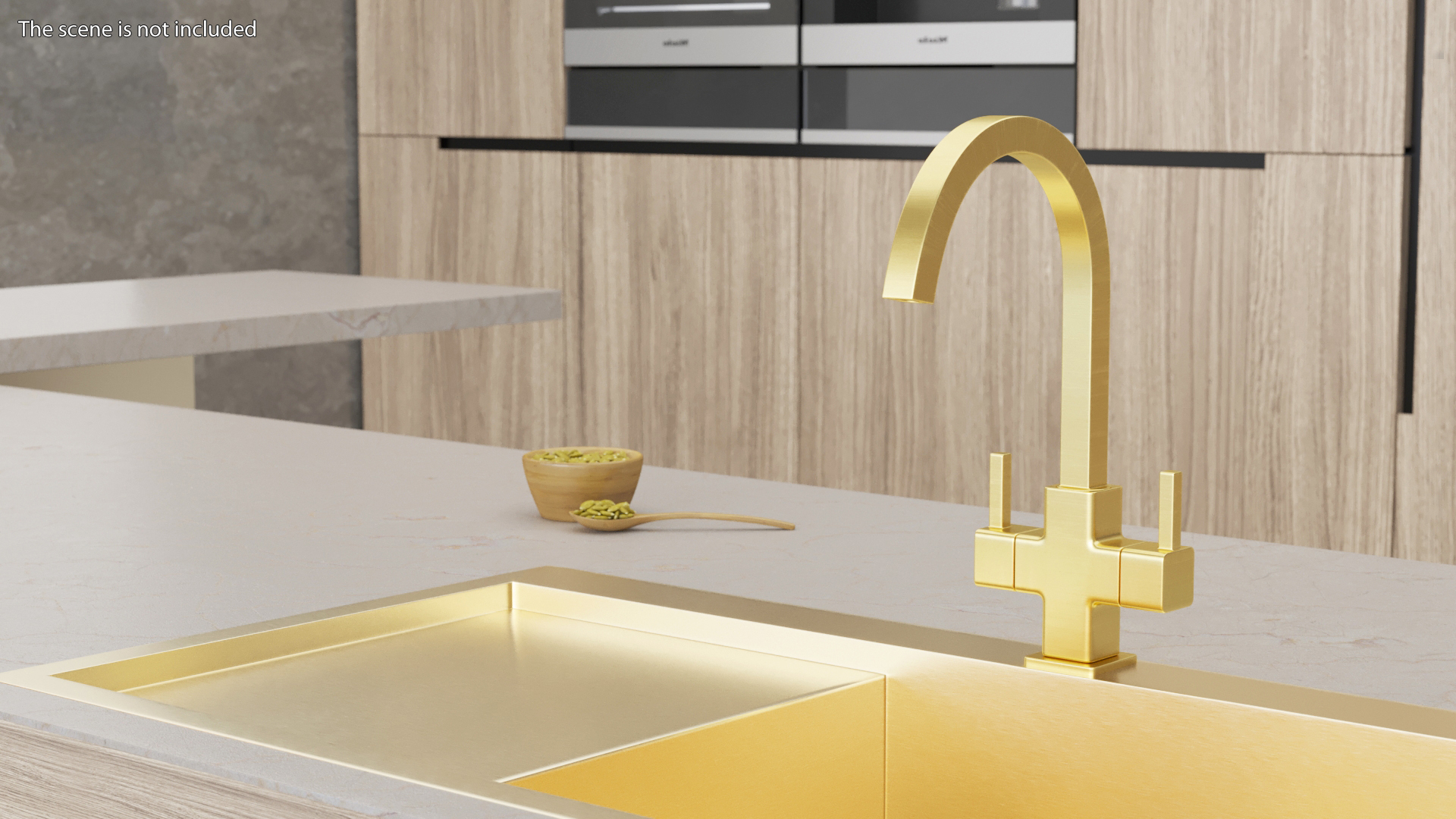 3D model Monobloc Angular Dual Lever Kitchen Tap Brass