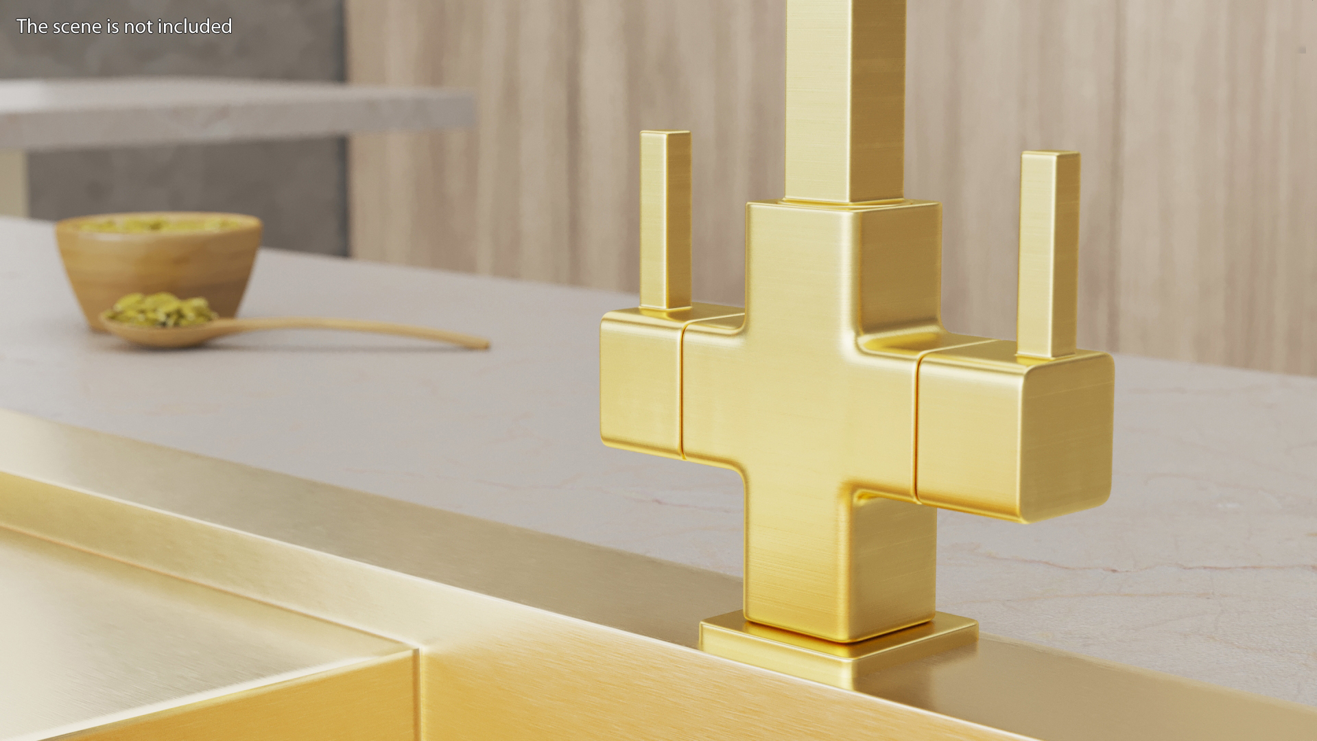 3D model Monobloc Angular Dual Lever Kitchen Tap Brass