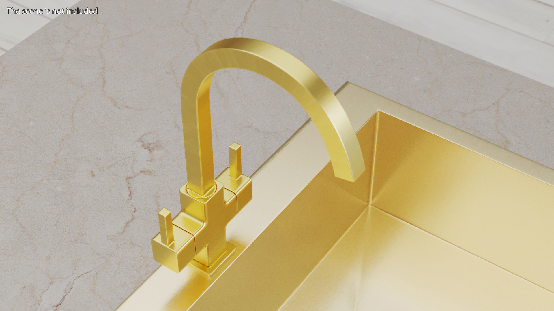 3D model Monobloc Angular Dual Lever Kitchen Tap Brass
