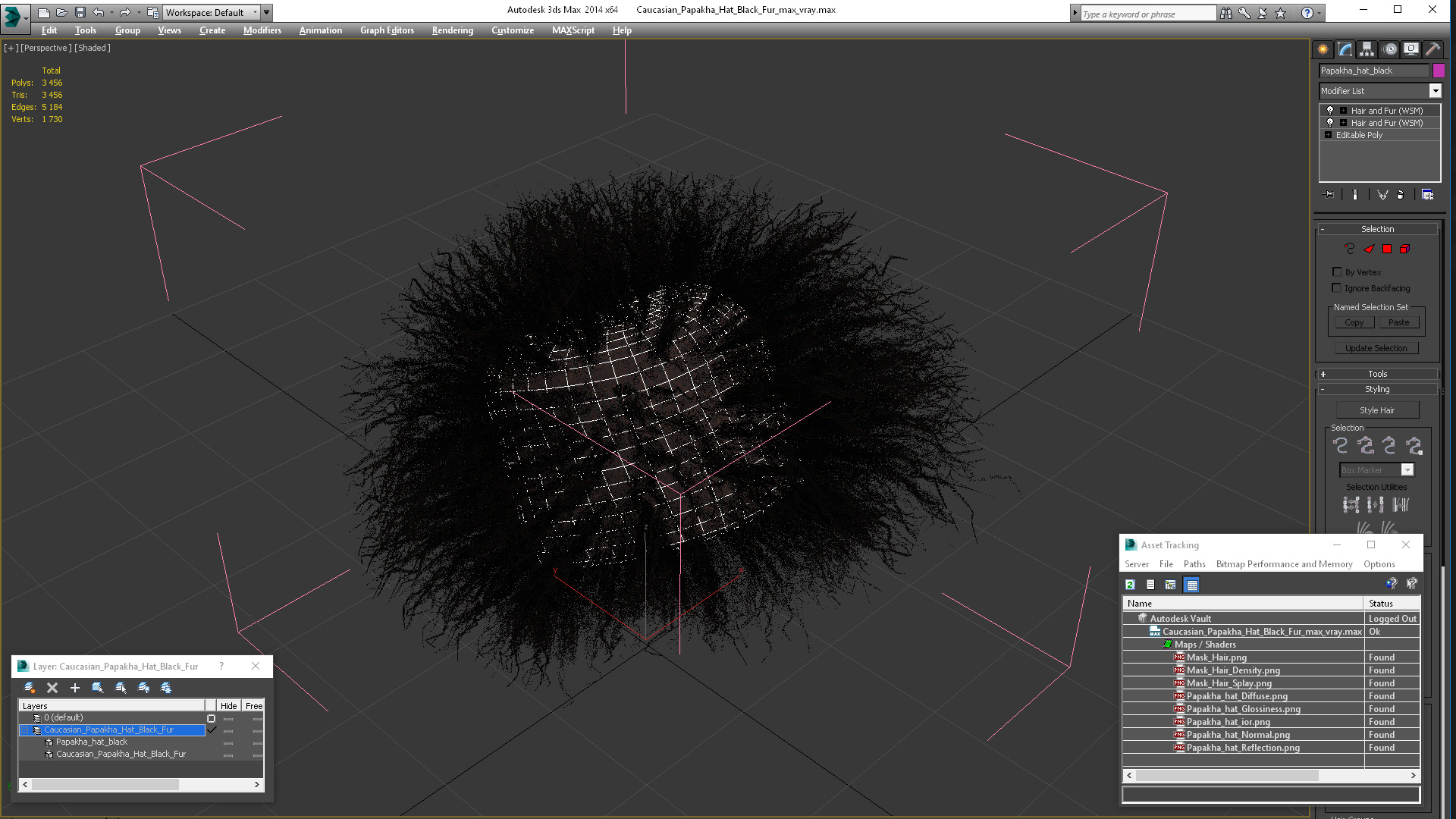 3D Caucasian Papakha Hat Black Fur