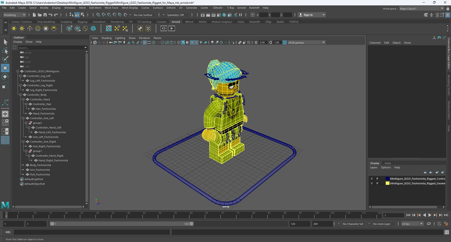 3D Minifigure LEGO Fashionista Rigged for Maya model