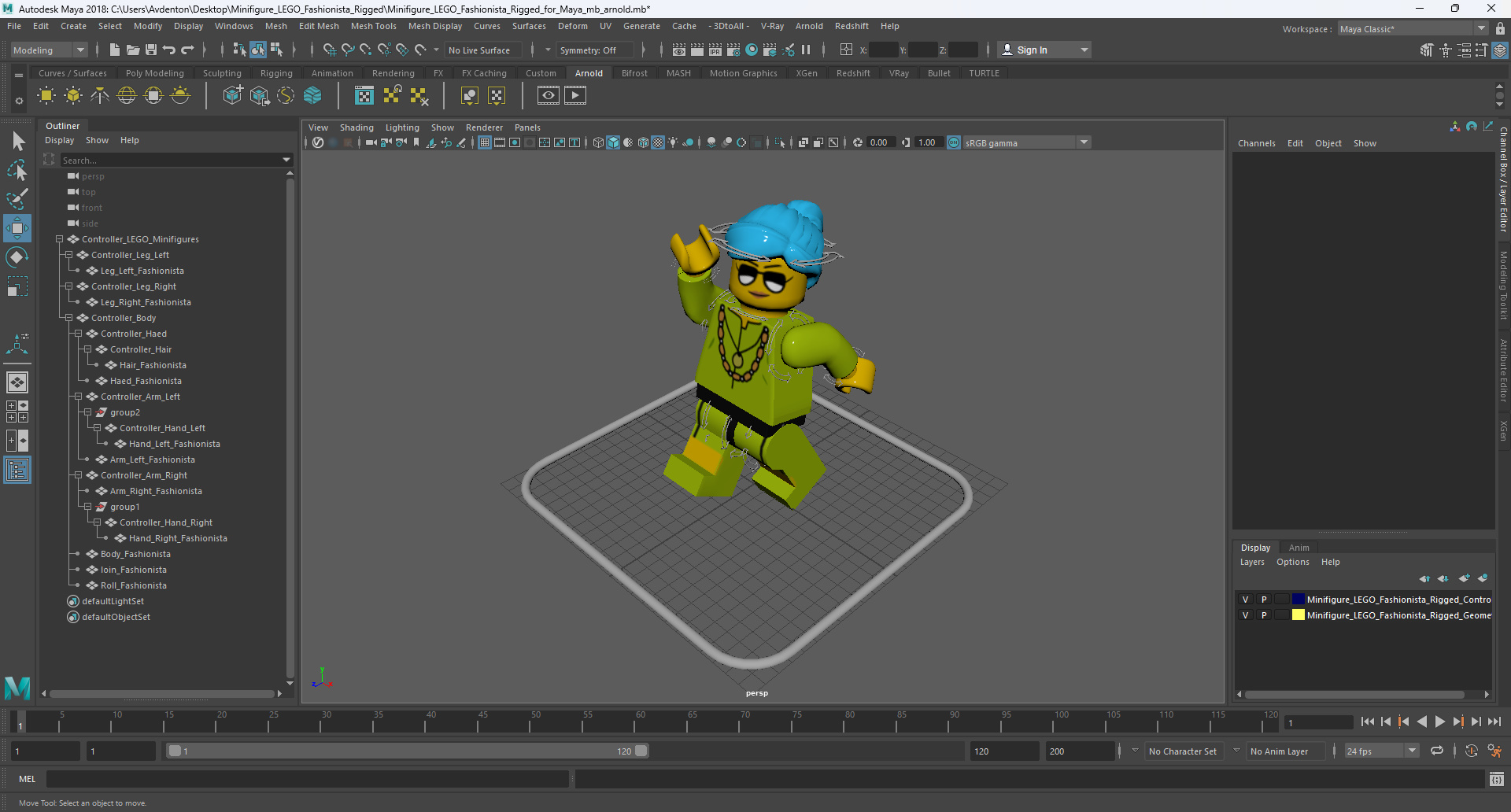 3D Minifigure LEGO Fashionista Rigged for Maya model