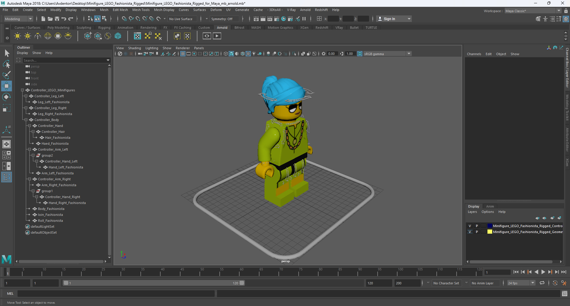 3D Minifigure LEGO Fashionista Rigged for Maya model