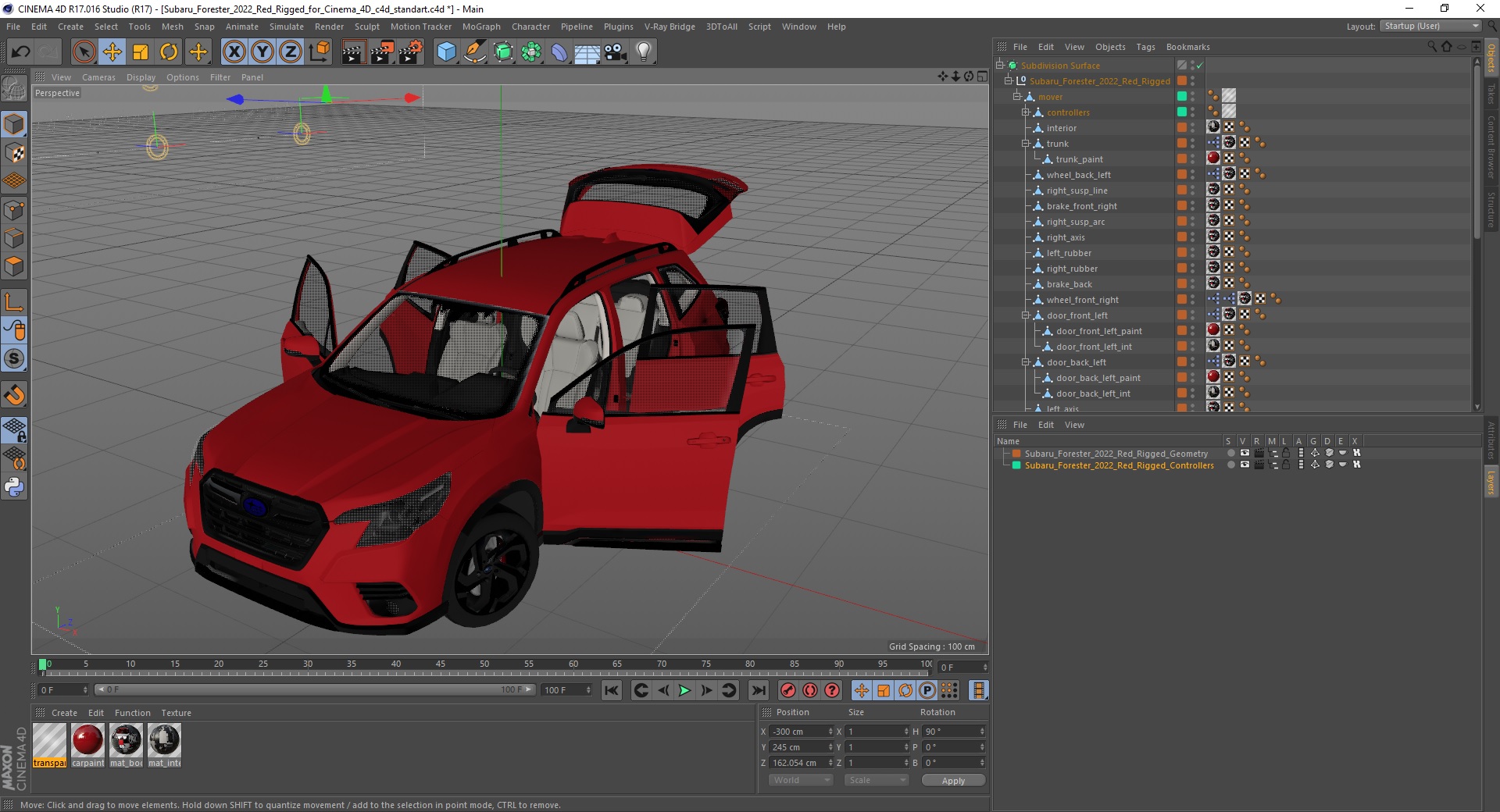 3D model Subaru Forester 2022 Red Rigged for Cinema 4D