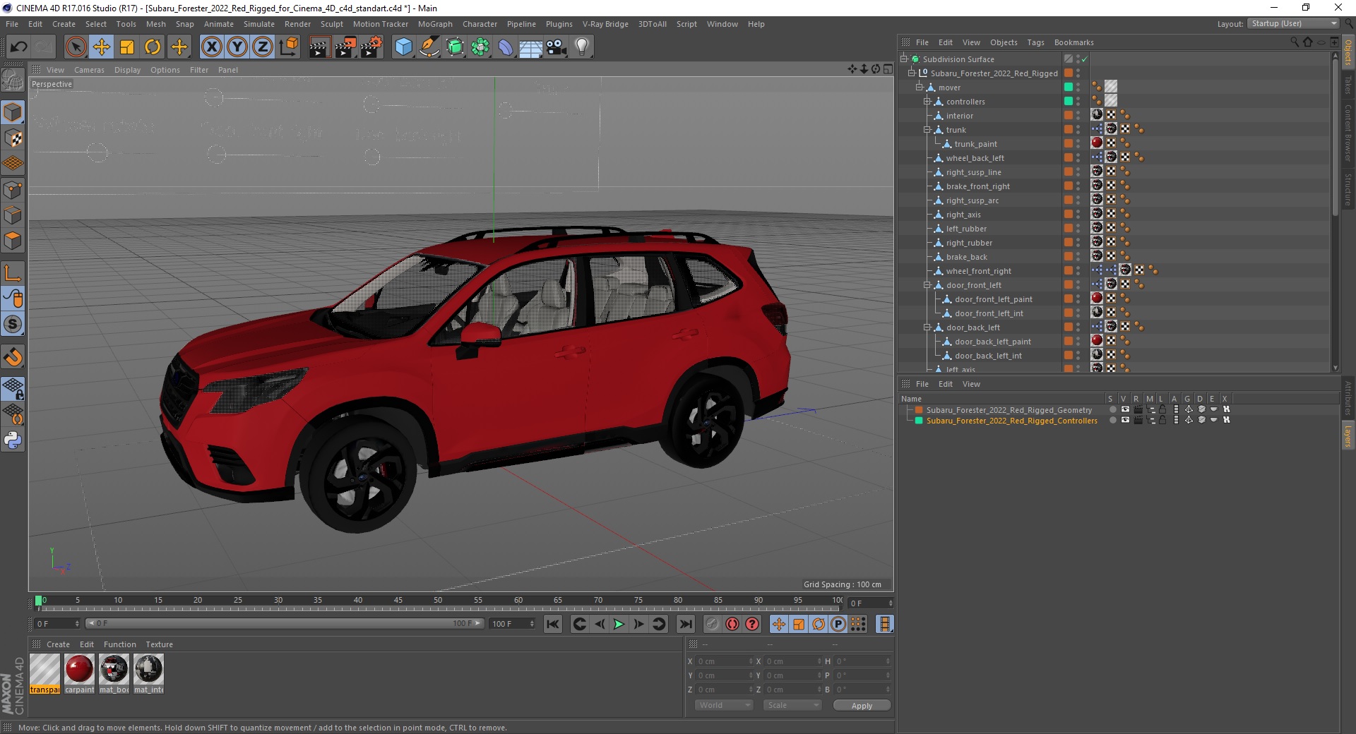 3D model Subaru Forester 2022 Red Rigged for Cinema 4D
