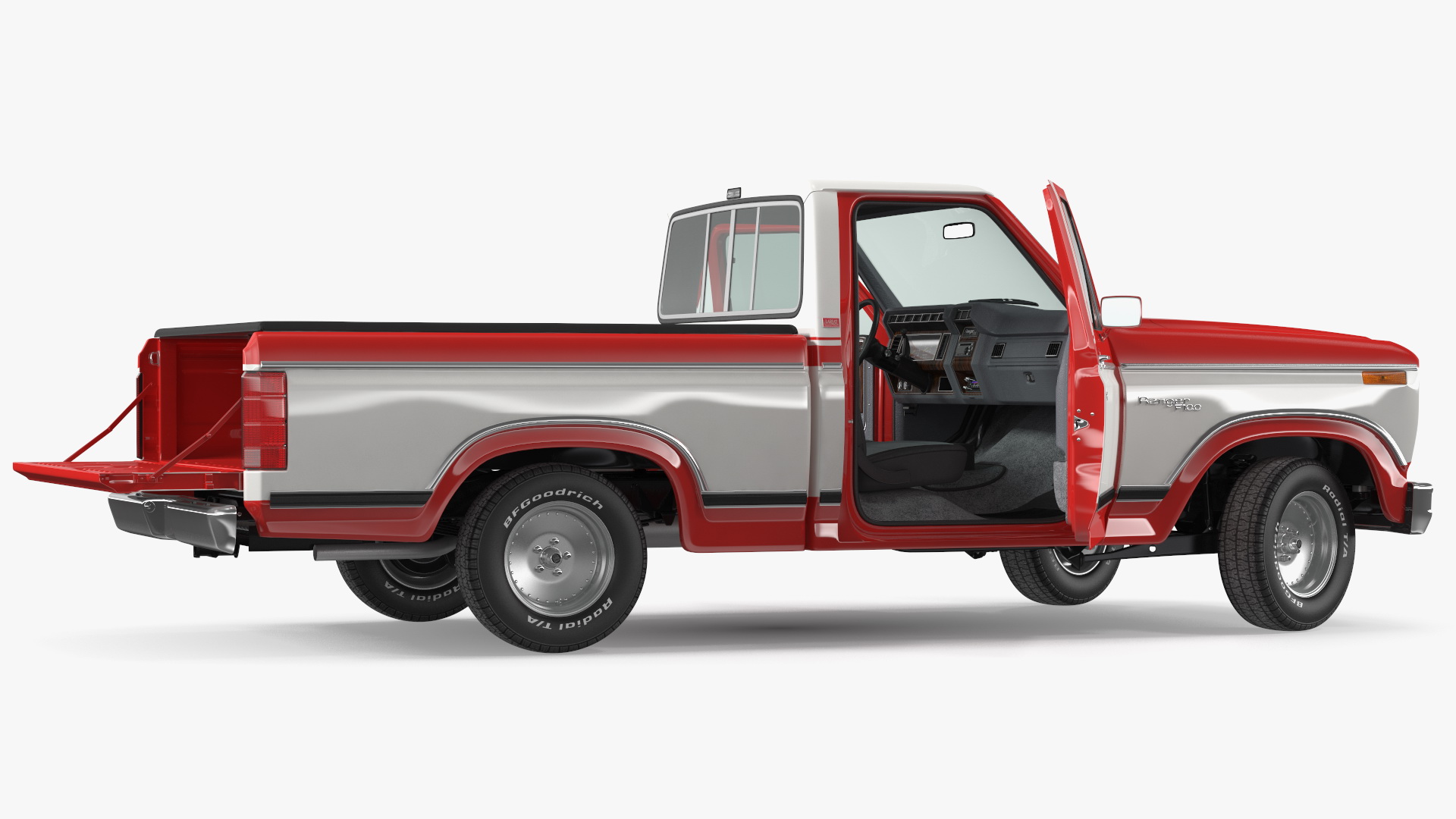 Ford F Series Ranger 1980 Pickup Truck Red Rigged 3D model