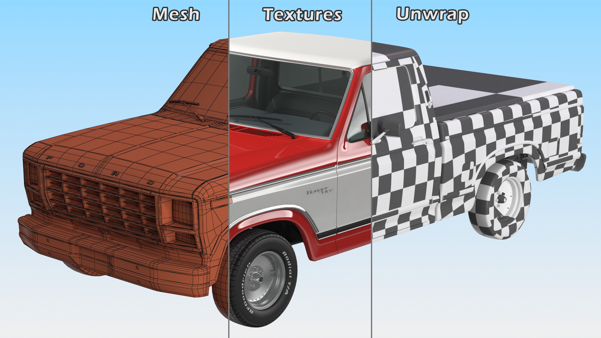 Ford F Series Ranger 1980 Pickup Truck Red Rigged 3D model